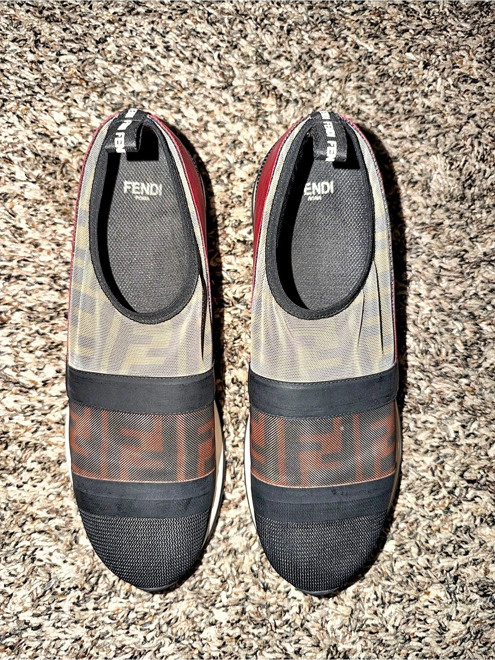 Fendi Flow Slip-On Knit Sneaker Black & Red